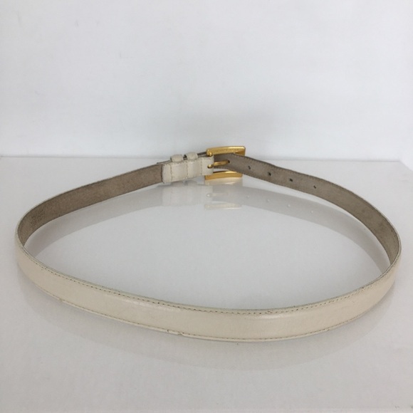 Vintage Liz Claiborne Ivory Colored Leather Belt Gold Tone Buckle Women’s Sz M - Picture 10 of 10